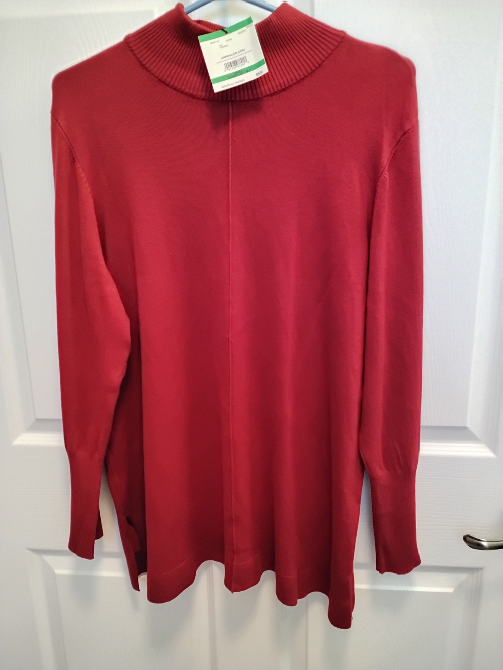 Anne Klein Red Ribbed Mock Neck Sweater